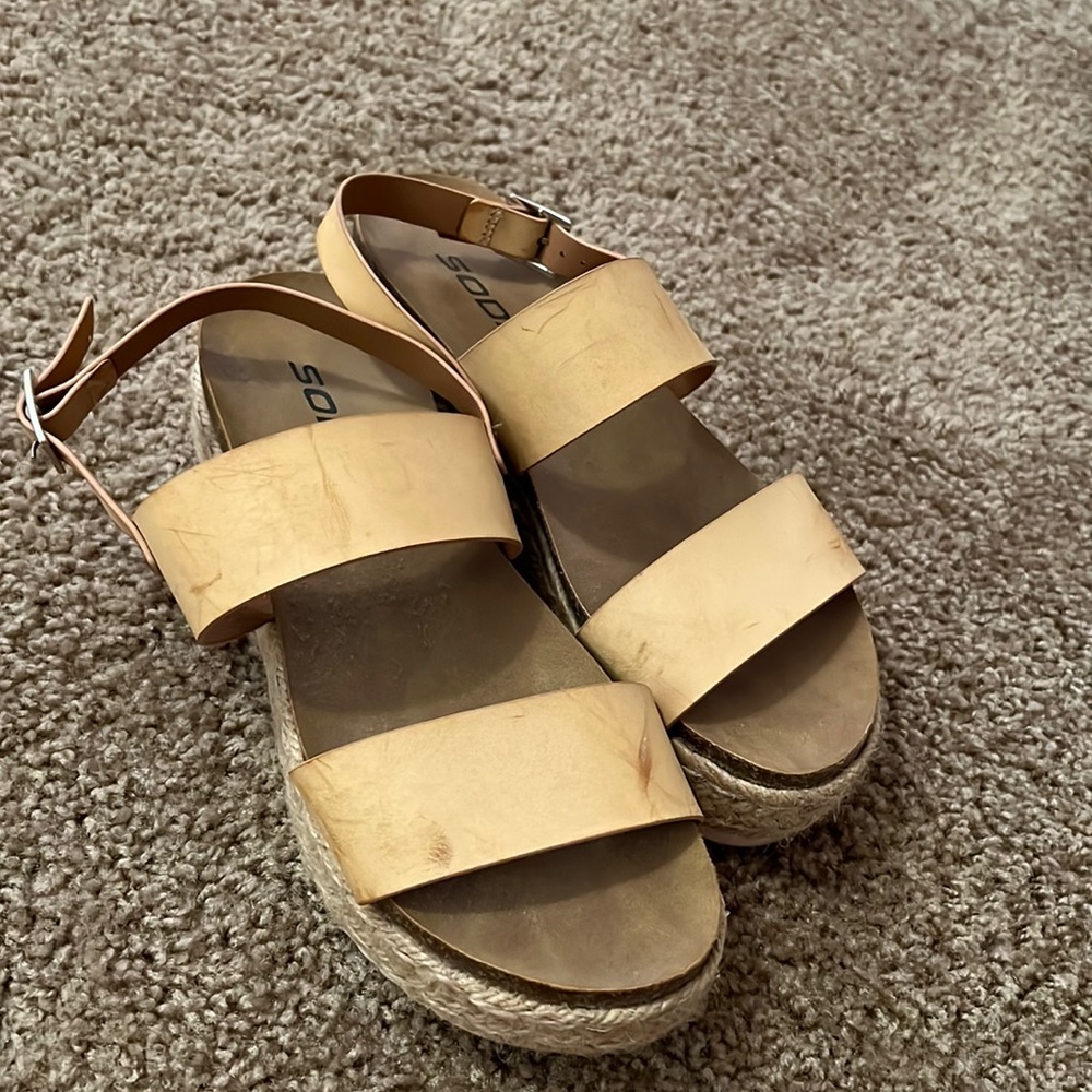 SODA tan strapped nude sandals